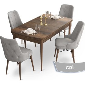 Resim Canisa Concept Taç Serisi 80 x 132 cm Barok Ahşap Desen Mutfak Masası Takımı 4 Sandalye Gümüş Halkalı 