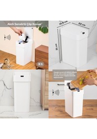 Resim Porsima Me-06 Hareket Sensörlü 9lt Sessiz Banyo Mutfak Çöp Kovası Beyaz 