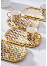 Resim Acar Skye 6 Kişilik Porselen Kahve Fincanı Takımı Gold 6904 Beyaz - Altın 