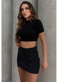 Resim Lesa Wear Yüksel Bel Simli Mini Kalem Etek Siyah 