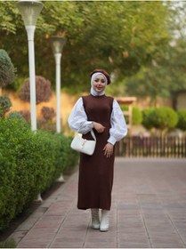 Resim Esre Store 4437 - Kemerli Tesettür Elbise Kahverengi 
