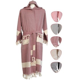 Resim Kapşonlu Peştemal Bornoz Bordo Renk Bordo 