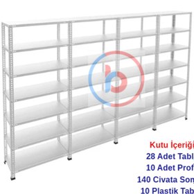 Resim RafBurada 7 Katlı 4'lü Galvaniz Çelik Raf - Depo, Arşiv, Kiler, Dosya, Market Rafı 31x60 cm-250 cm-0.70 mm 