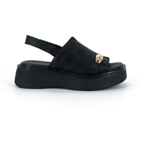 Resim Mammamia D26ys-2920 Beyaz Hakiki Deri Lastikli Kalın Taban 3cm Topuk 5cm Kadın Sandalet Siyah 