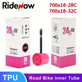 Resim RideNow Ultra-Hafif TPU Yol Bisikleti İç Lastiği, 700x18c-32c, Presta Valf ile - Dayanıklı & Delinmeye Karşı Dirençli, Yüksek Sıcaklıkta Yol için İdeal, 45/65/85mm Jantlara Uyar, Pembe Kutu Dahil 