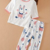 Resim Kız Çocukları İçin 2'li Pamuk Pijama Takımları, Hafif Esnek Baskılı Kısa Gömlek & Pantolon, Bebekler ve Büyük Çocuklar İçin Klima Kıyafetleri, Rahat ve Şirin Stil Prenses Pijamaları, Kızlar İçin Rahat Ev Giyimli 