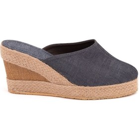 Resim Star Tombis Gerçek Elişi Platformlu Burnu Kapalı Elişi Hasır Keten Sabo Terlik Handmade Mavi 