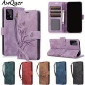 Resim AWQUER Çiçek Desenli Kapağı for samsung for galaxy A73 A53 A33 A13 A72 A52 A42 A32 A12 4G 5G için Lanyard, Faux Deri Cüzdan, Kart Tutucu, Stand, Manyetik Telefon Kılıfı 