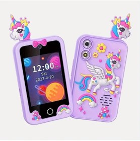Resim Gaojunshop01 Mor 48mp Hd Çocuk Eğitici Akıllı Telefon Kamera Oyuncağı 2.8 İnç Ekran Müzik Hikayeler 