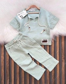 Resim Cg Kids Müslin Kumaş Su Yeşili Alt Üst Takım Yeşil 