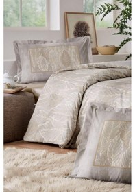 Resim Özdilek Folha De Ouro Çift Kişilik Fitted Çarşaflı Nevresim Takımı Bej Bej 