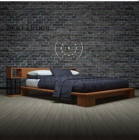 Resim Mar Ahşap Raf Başlıklı Karyola Çift Kişilik-180x200 Cm- Açık Ceviz Renk 