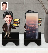 Resim Bk Gift Kişiye Özel Erkek Öğretmen Karikatürlü Ahşap Biblo Telefon Standı 