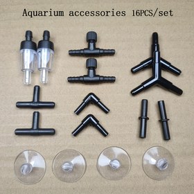 Resim 16 parça) Akvaryum Aksesuarları, Akvaryum Malzemeleri, Altın Balık Tankı, Regülasyon Valfi + Kontrol Valfi + Bağlantı / Tee / Düz / Açı + Sabit Emme Kupası, Balık Tankı, Hortum Bağlantısı için Uygun, Pil Olmadan 