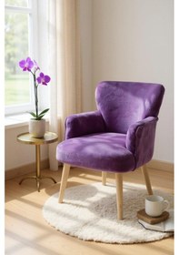 Resim Azra Mobilya Modern Mor Lavanta Teddy Kumaş Rahat Berjer Tekli Koltuk Yumuşak Dokulu, Ahşap Ayaklı Mor 