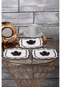 Resim Liva Siyah 6'lı Kahve Yanı Sunum Peçetesi Linen Keten Nakışlı 