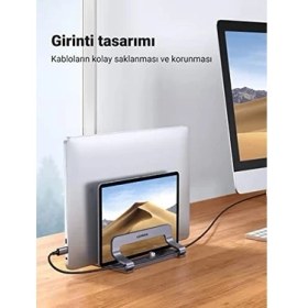Resim TeknoKapsül Masa Için Dikey Dizüstü Bilgisayar Standı Çift Yuvalı Dizüstü Bilgisayar Standı Tutucu Ayarlanabili 