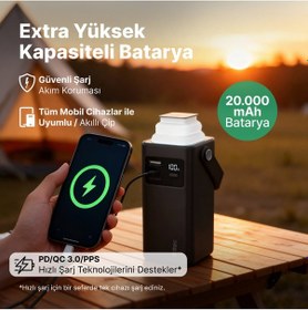 Resim Ttec 2BB238S Recharger Extreme LCD 20.000 mAh PD 20W USB-C Ve Lightning Dahili Kablolu Led Fenerli Powerbank 