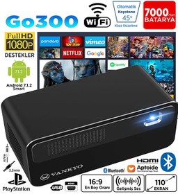 Resim Vankyo GO300 DLP 1080P Android Smart Wi-Fi + Bluetooth Taşınabilir Bataryalı Projeksiyon Cihazı - Youtube Netflix - 110" - Auto Keystone 