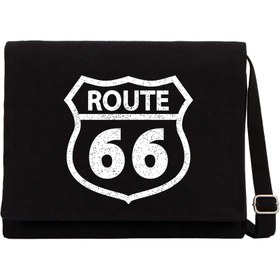 Resim Route66 Logo Siyah Kanvas Postacı Çantası - Siyah 