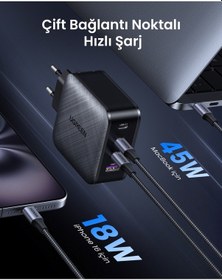 Resim Ugreen 65w Şarj Cihazı Type-c 3xusb-c, 1xusb-a, Siyah, 70774 