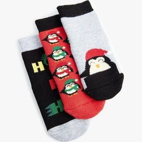 Resim Koton Erkek Bebek Yılbaşı Temalı Penguen Detaylı Pamuklu Havlu Çorap Seti Çok Renkli 