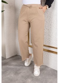 Resim Nevayla Moda Beli Lastikli Keten Pantolon - Vizon / A0104 Vizon 