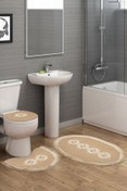 Resim Alanur Home Queen Sarmaşık Şekilli Nakışlı Banyo 3'lü Klozet Takımı Cappuccino 