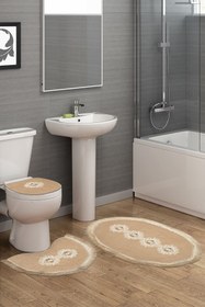 Resim Alanur Home Queen Sarmaşık Şekilli Nakışlı Banyo 3'lü Klozet Takımı Cappuccino 