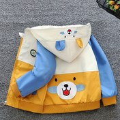 Resim Sevimli Ayı & neşeli Yüz Patchwork Kapüşonlu Kız Ceketi - Günlük, Çok Yönlü Polyester Dış Giyim, Fermuarlı, İlkbahar/Sonbahar için Mükemmel 