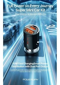 Resim Powerway Minikit 30w Super Pd & Qc 4.0 Çift Çıkışlı Hızlı Ultra Kompakt Metal Araç Şarj Cihazı 