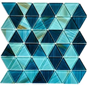 Resim MozaiKristaL Mutfak, Banyo, Havuz, Sauna, Spa ve Yaşam Alanlarının Tüm Yüzeyleri Için Kristal Cam Mozaik. Üçgen Cam Ölçüsü: 54X6 Mm. File Ölçüsü: 30X30 Cm. ( 1 Kutu = 11 File Karo = 1 M2 Fiyatıdır. 