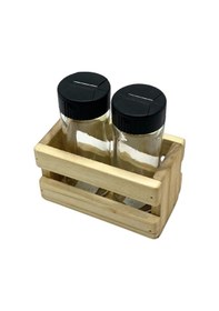 Resim Ahşap Doğal 2li Baharatlık Ahşap Cam Set Takımı 1 Set Kavak - Ihlamur Ahşap 
