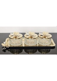 Resim Atabey Home Collection 3'lü Kelebekli Gold Tepsili Kase Seti & Şekerlik & Sunumluk & Çerezlik 