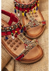 Resim Khayt Princess Anatomik Fashion Taşlı Çocuk Sandalet Kırmızı 