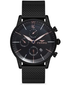 Resim FERRO Siyah Hasır Kordon Erkek Kol Saati F11039C-1093-G 