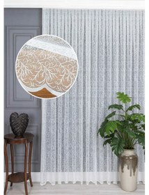 Resim Caserta Şantuk Pati Ağaç Dalı Desen Beyaz Düz Örme Tül Perde 1.sınıf Kalite Beyaz - Ekru 