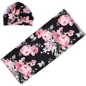 Resim Neevoyu Yeni Doğan Bebek Bezi Ve Şapkalı Sarımalık - Poliester Elbise - 80x80 Cm - Siyah Taban Çiçek Desenli 190702 Siyah 