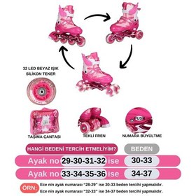 Resim Pembe Melek Kanatlı Işıklı Paten Kız Çocuk Pateni Silikon 4 Teker Pembe 