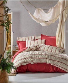 Resim Şahaser Naturel Nevresim Takımı Çift Kişilik Odiva Kırmızı Desenli 