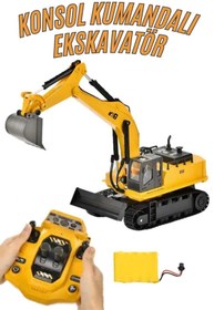 Resim Tıfıl Toys 1:14 Ölçek Şarjlı Işıklı Sesli Konsol Kumandalı Metal Başlıklı Oyuncak Ekskavatör Kepçe 