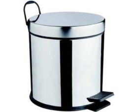Resim Pratik Banyo Çöp Kovası, 5l, Paslanmaz Metal, Krom Detaylı 