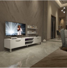 Resim Decoraktiv Eko 4 Slm Dvd Krom Ayaklı Tv Ünitesi Tv Sehpası - Parlak Beyaz 