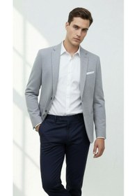 Resim Plus Scorpion Erkek Esnek Kumaş Slim Fit Blazer Ceket Günlük & Ofis Şıklığı Açık Gri 