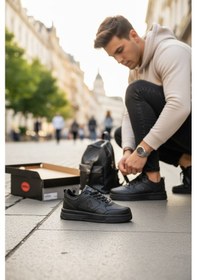 Resim Enoch Dunk Low Kalın Düz Tabanlı Erkek Casual Sneaker Siyah 