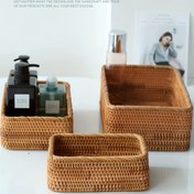 Resim 1 adet/3 adet El Dokuma Doğal Rattan Depolama Sepeti - Açık Kahverengi Dekoratif Organizatör Banyo, Mutfak, Oturma Odası için - Çok Amaçlı Meyve & Atıştırmalık Sepeti, Yüksek Kaliteli Ev Dekoru, Banyo Düzenleyiciler ve Depolama, Mutfak Tezgahı Aksesuarı, El Yapımı Görünüm, Zanaatkarlık 