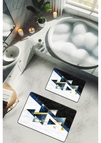 Resim Yıkanabilir Kaymaz Tabanlı Modern Desenli 2'li Banyo Paspas Takımı Bps0027 Renkli 