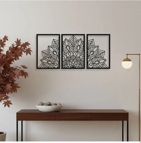 Resim Mandala Metal Tablo 3'lü Yatay Set Detaylı Sanat Duvar Dekoru 
