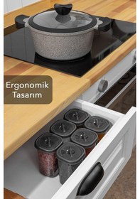 Resim 6'lı Etiketli Ve Kilitlenebilir Hava Almaz Kapaklı Baharatlık Seti - Baharatlık Gri Antrasit 