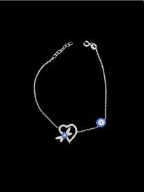 Resim Nazar Boncuğu Ve Mavi Taşlı Kalp Figür 925 Ayar Gümüş Bileklik Zarafet, Koruma Ve Aşkın Simgesi Gümüş 